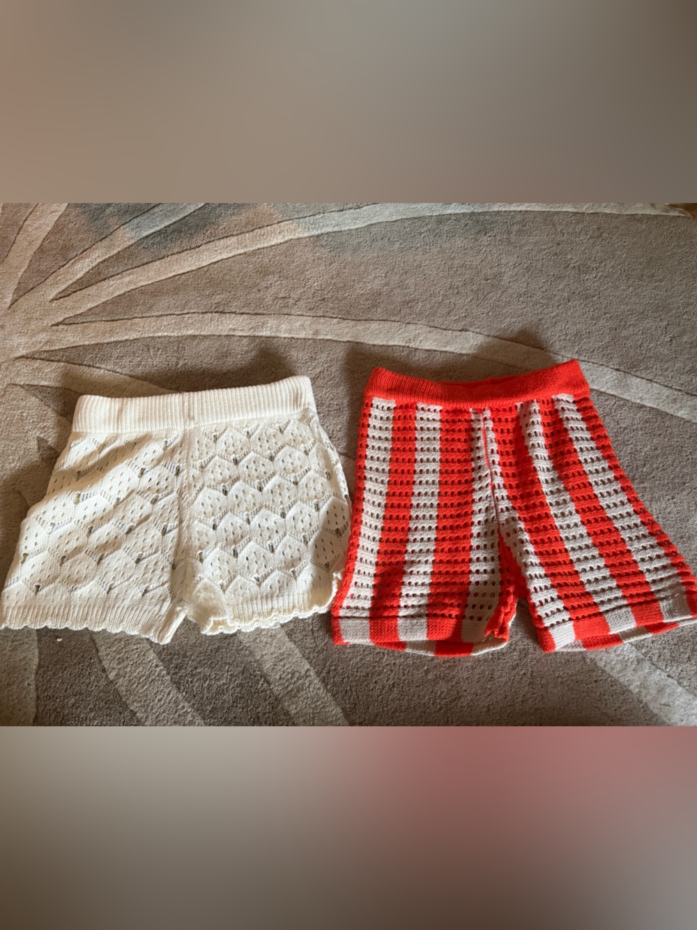 NWOT Crocheted Knit Shorts Duo — Ivory & Red-White Stripe